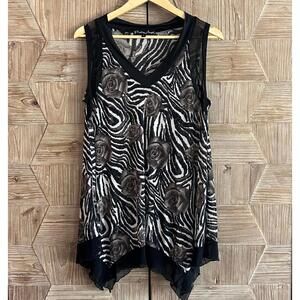 Pretty Angel Womens Black Zebra Sleeveless Top Size S Silk Whimsigoth